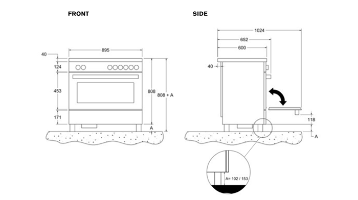 90 cm fourneau Air-Tec à induction et avec hotte intégrée, four électronique